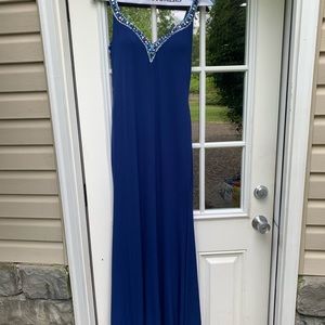 Tony bowls navy blue prom dress with sequins